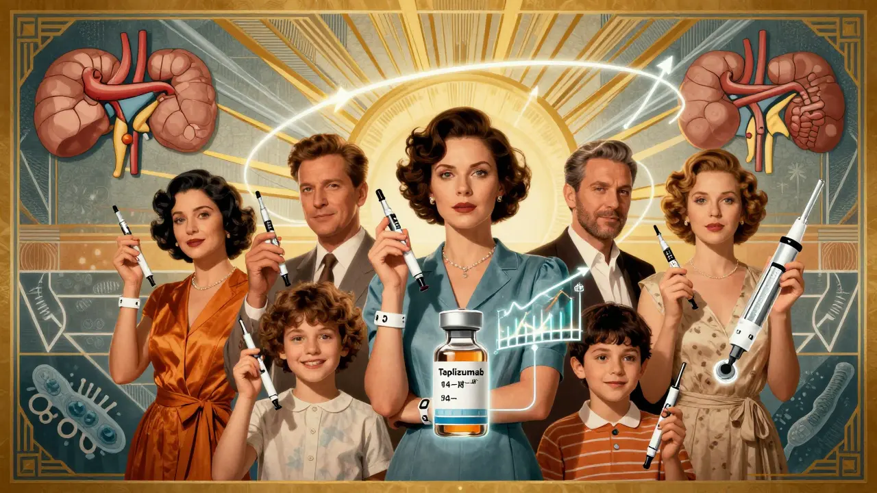 Diverse people using modern diabetes tech with glowing glucose graphs in Art Deco style