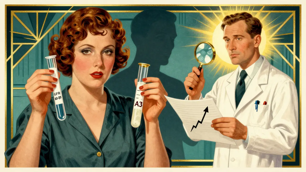 Patient holding kidney test tubes as a shadow of neglect fades, replaced by a doctor offering a chart.