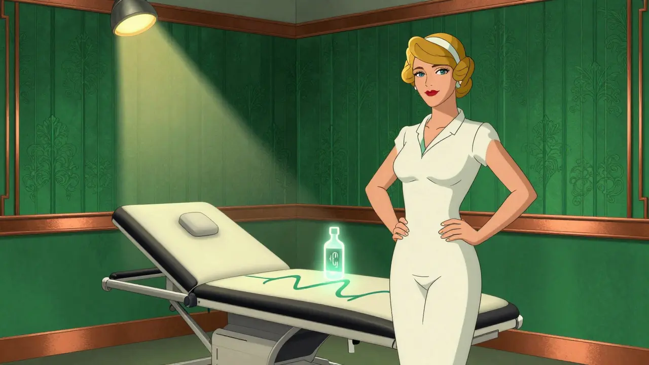 Confident person reviewing health monitors in retro art style