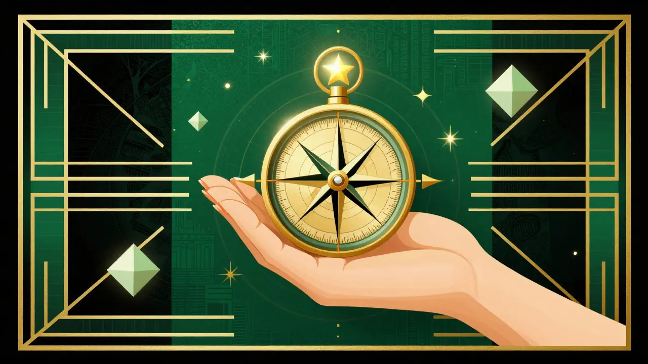 An elegant hand holding a golden compass representing a healthcare roadmap