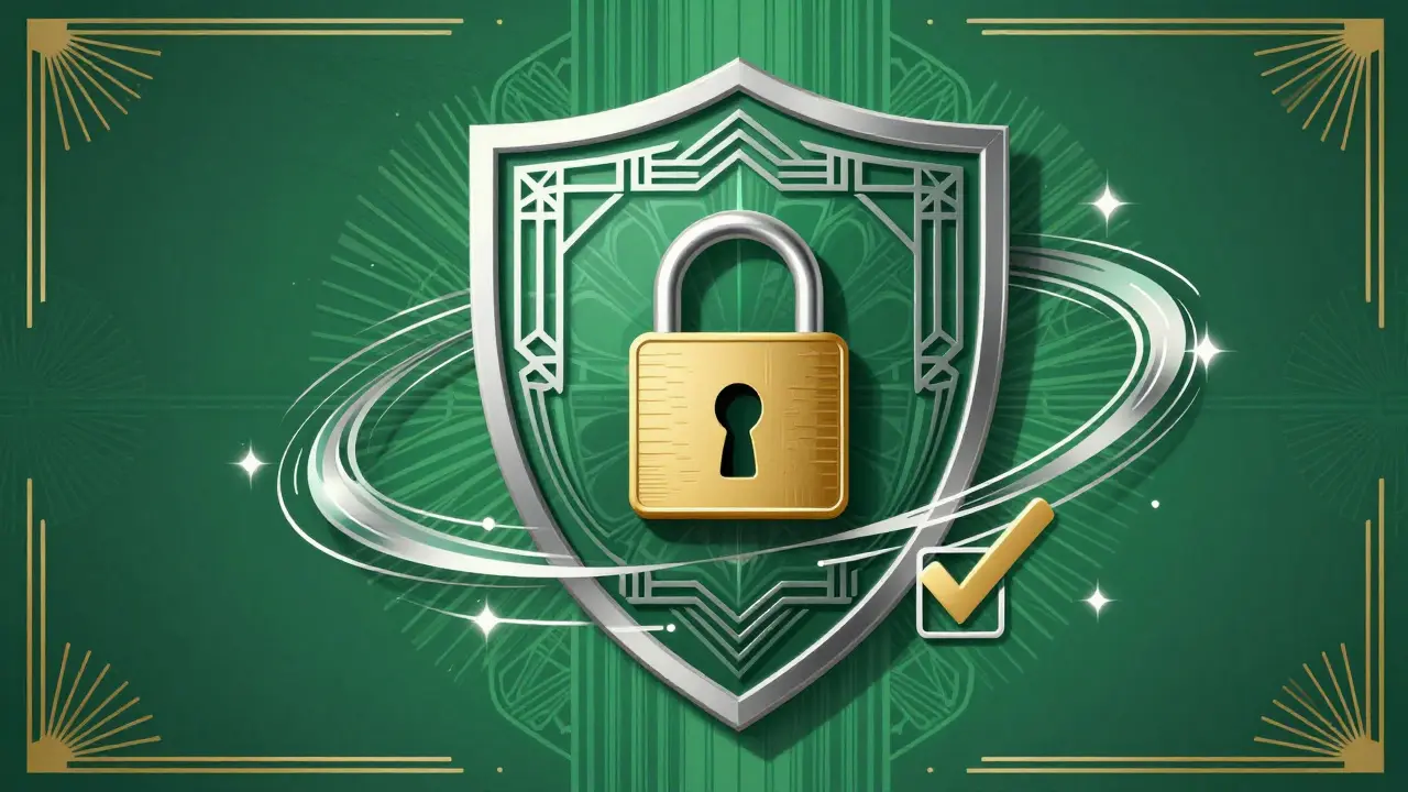 Art Deco emblem representing safe, verified online pharmacy practices and security.
