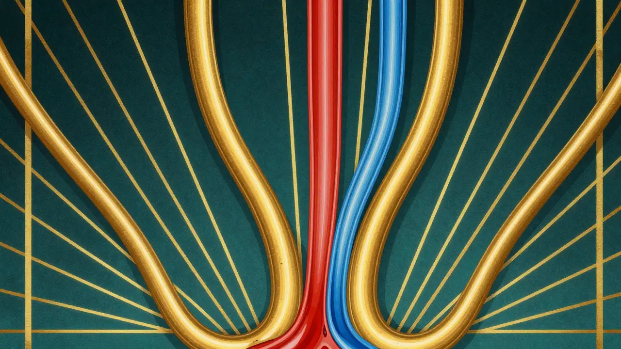 Abstract Art Deco illustration of blood vessels widening and pooling