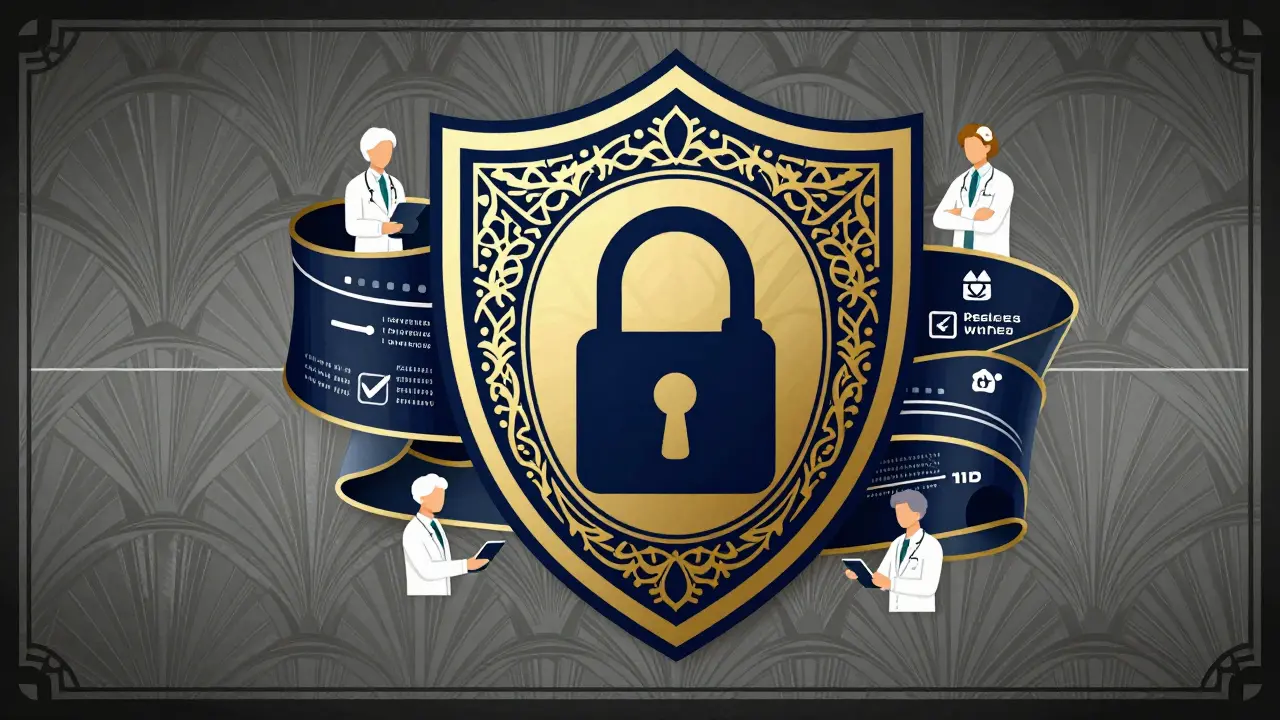 Art Deco shield symbolizing safe and verified online pharmacy practices