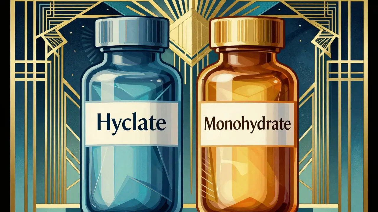 Stylized Art Deco art comparing two doxycycline pill bottle designs