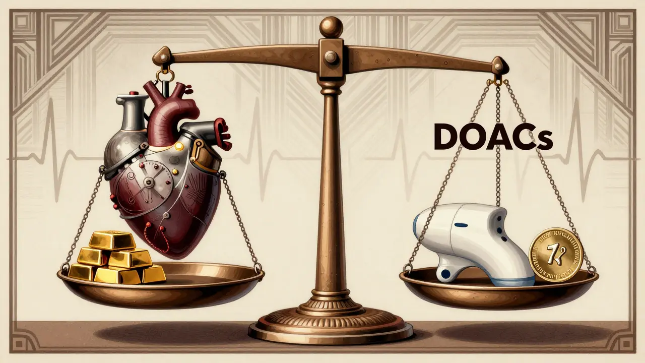 Art Deco illustration depicting cost differences and heart valve indications