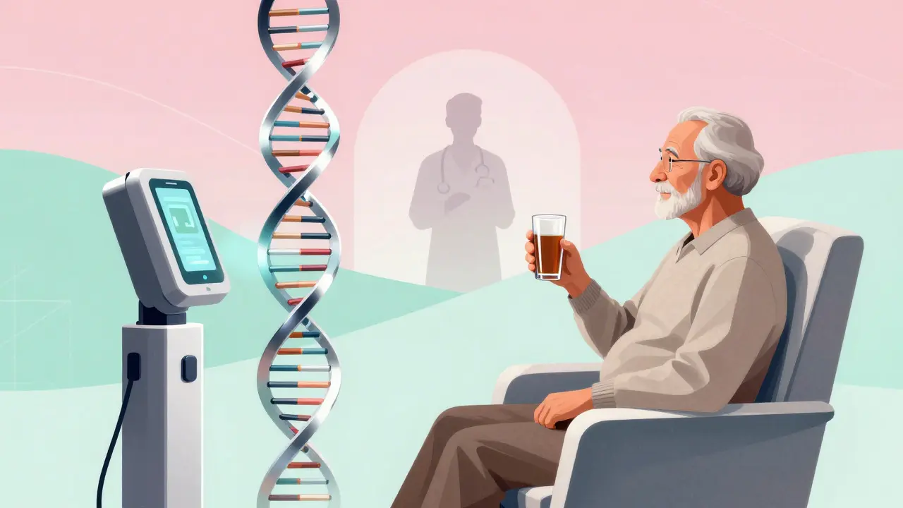 Art Deco scene of a patient with DNA scanning technology for safe meds
