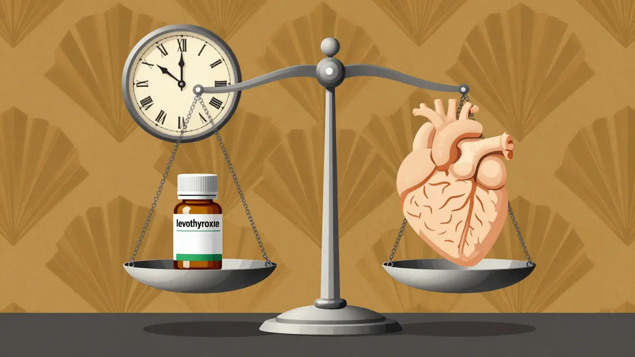 Art Deco illustration of a balance scale with medicine and health icons.