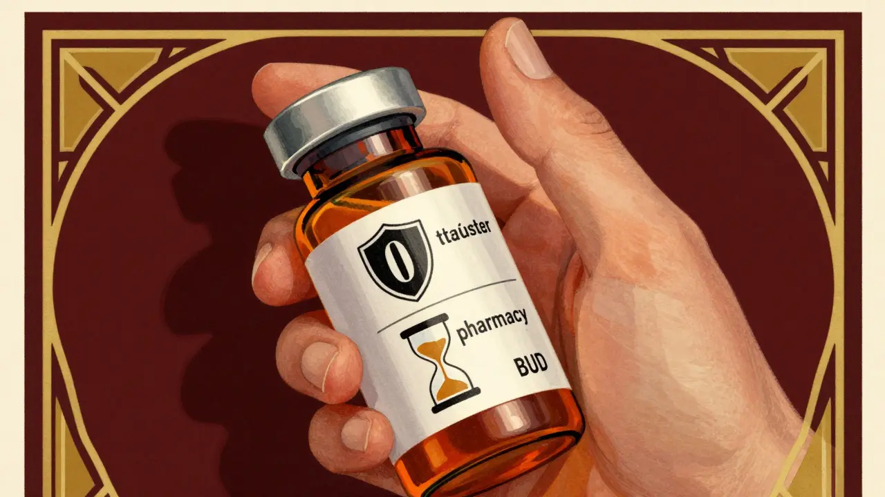 Vintage poster art highlighting the importance of checking both medication expiration dates.